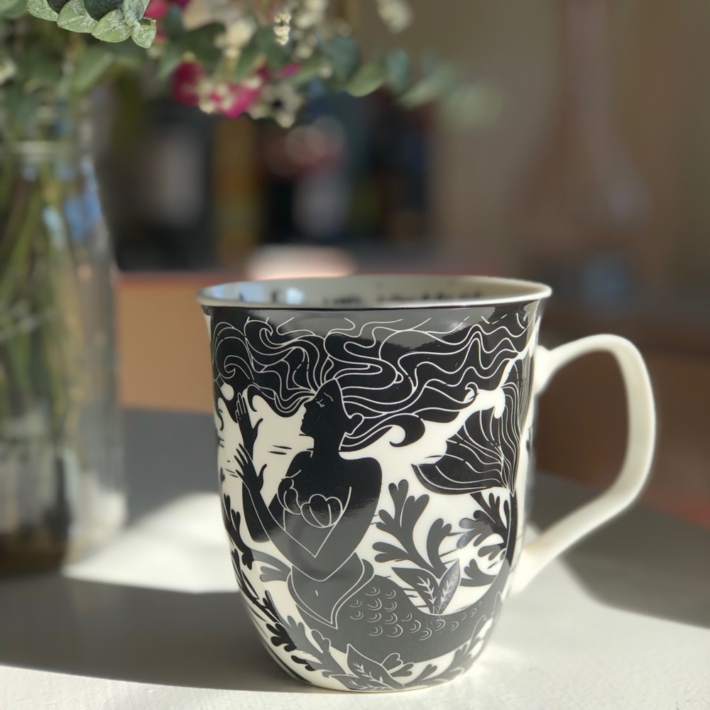 New in Box -  Black and White Mermaid Art Mug
